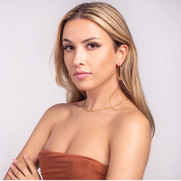 Gold 18k Gold Plated Link Chain Hoop Earrings - Picture 2 of 3